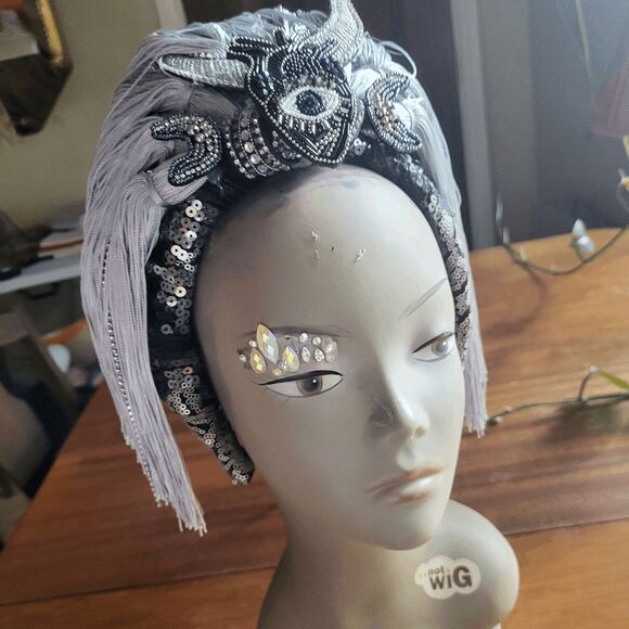 Moon Goddess Dark Heart Festival Headpiece Silver and Black by Brebitz Haloween - Picture 8 of 12